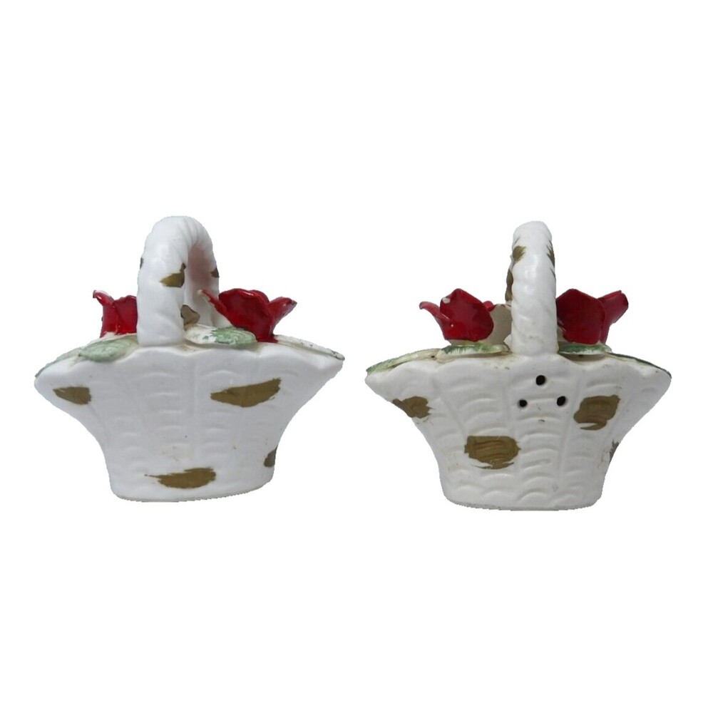 Floral Flower Basket Roses Salt & Pepper Shakers Vintage Possibly Japan